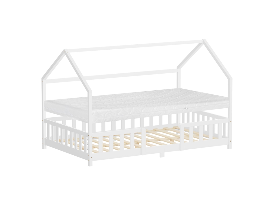 Cama Infantil Ml-design 120x200 Cm, Branco, Com Colchão Al:16 Cm E Proteção Contra Quedas