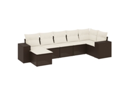 Conjunto de 7 Sofás de Jardim com Almofadões Vime Pe Castanho MAISON EXCLUSIVE (7 pcs)