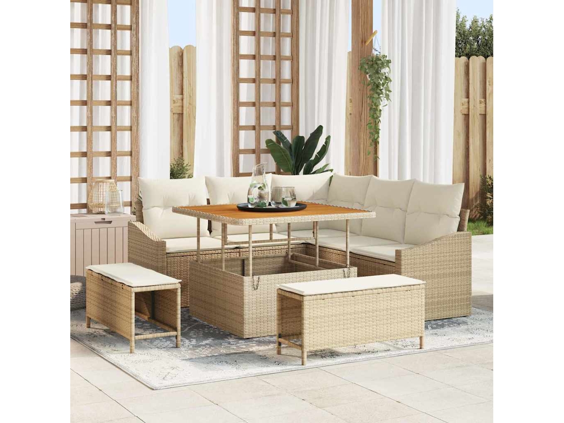 Vidaxl Conjunto De Sofá De Jardim 8 Unid. Bege Vime Pe