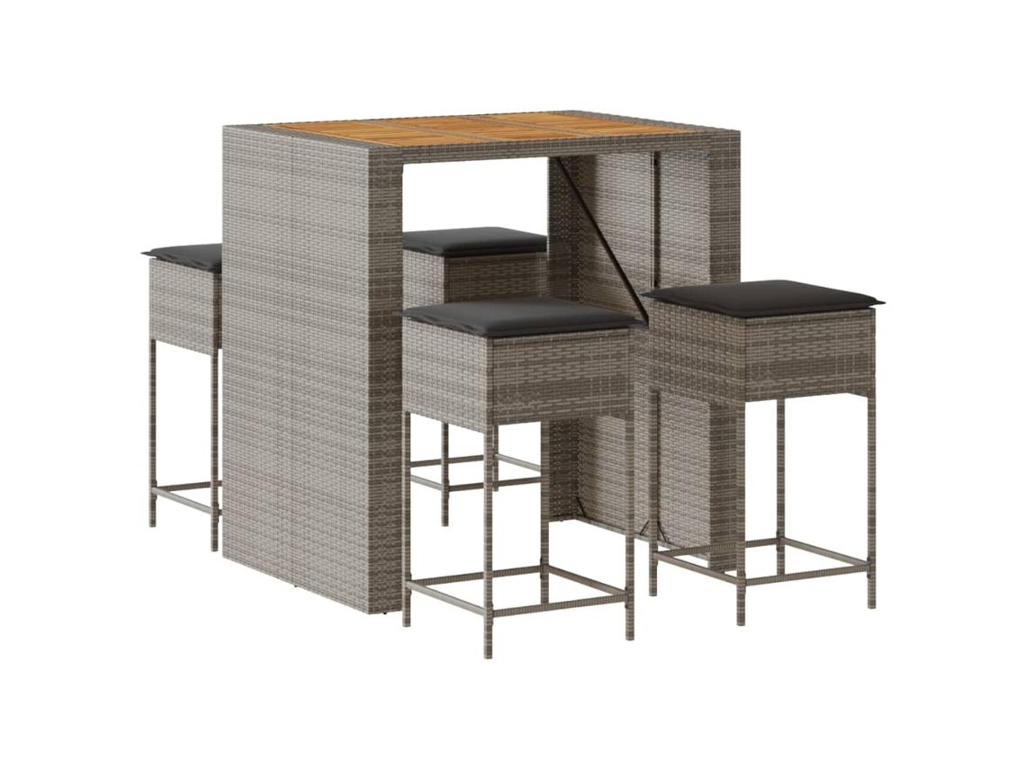 Maison Exclusive - 5 Pcs Conjunto De Bar P/ Jardim C/ Almofadões Vime Pe Cinzento