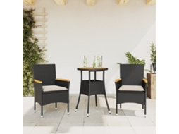 3 Pcs Conjunto Jantar Jardim C/ Almofadões Vime Pe/acácia Preto Dkd Home Decor