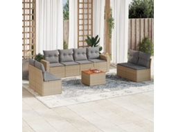Vidaxl 9 Pcs Conjunto De Sofás P/ Jardim Com Almofadões Vime Pe Bege