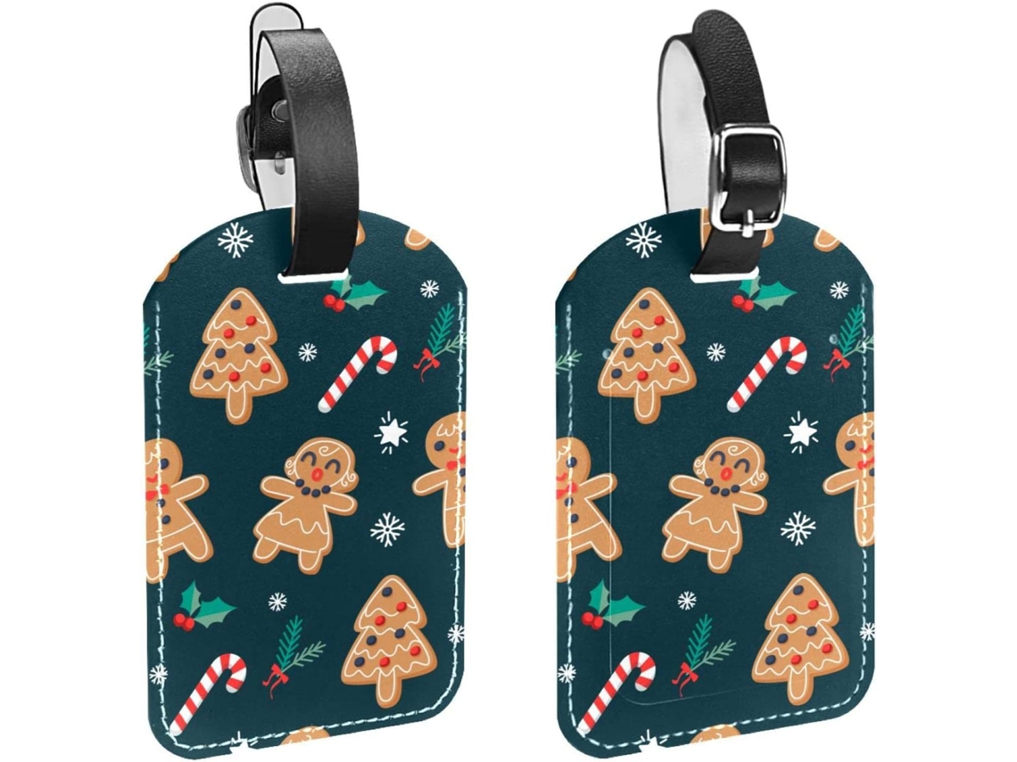Conjunto De 2 Etiquetas Bagagem Divertidas Em Couro Pu Com A Inscrição Biscoitos Natal