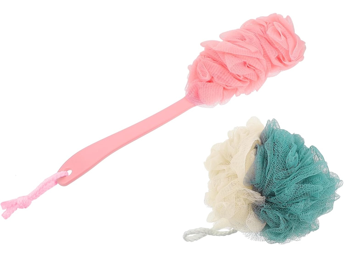Conjunto De Banho Com Cabo 4 Peças Escova Esfoliante Bolas Escovas Rosa E Em Cores Sortidas