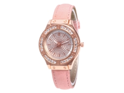 Relógio de Pulso Feminino de Quartzo com Pulseira de Couro Pu e Strass Rosa Zhoulianfa