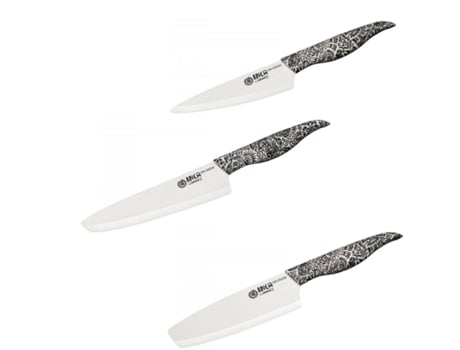 SAMURA Inca Conjunto de 3 Facas de Cerâmica Faca Utilitária 155Mm / Faca Nakiri 165Mm / Faca Chef 187Mm Branca