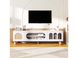 Suporte Tv Rattan, Porta Vidro, Dourado.-zz