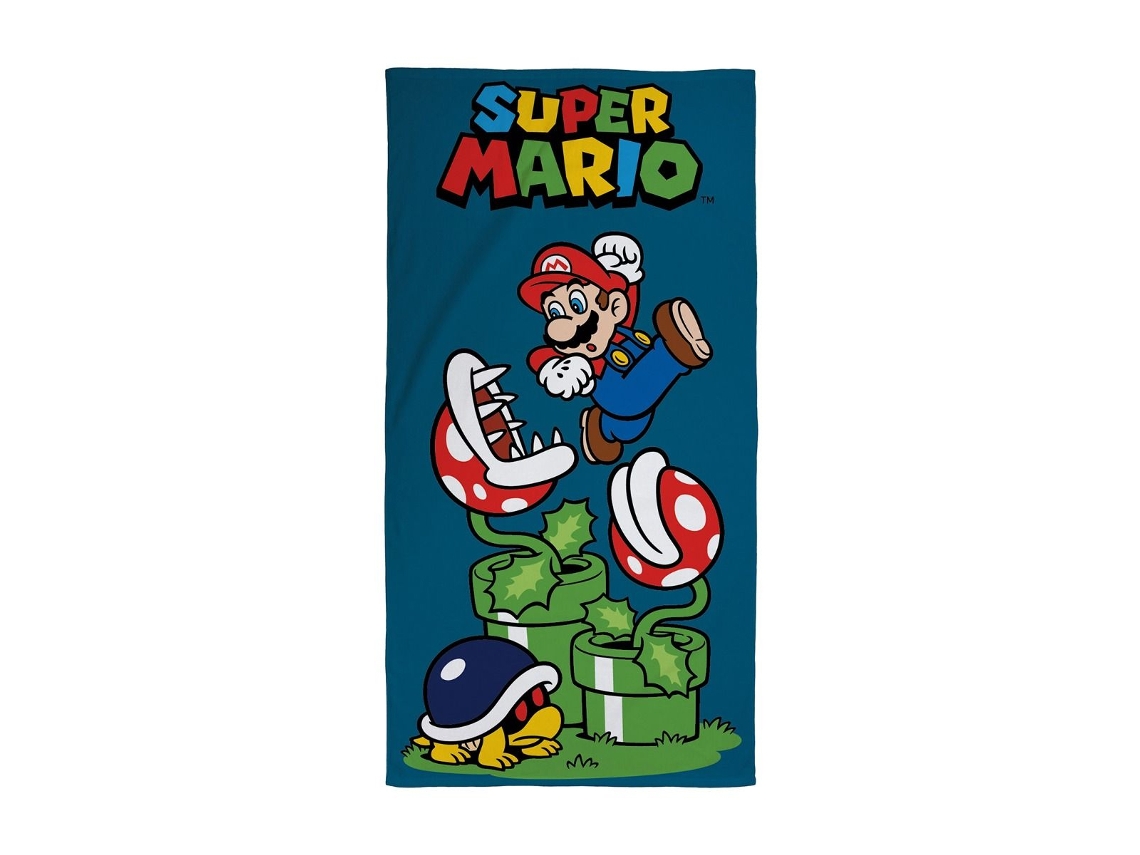 Toalha de Praia de Algodão Super Mario Jumping, Tamanho Único, Azul/multicolorida BRILVIBERA