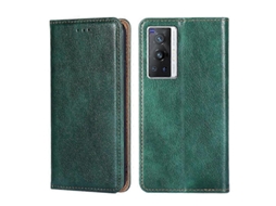 Capa De Celular Magnética De Couro Com Acabamento Brilhante Para Vivo X70 Pro, Cor Sólida E Oleosa
