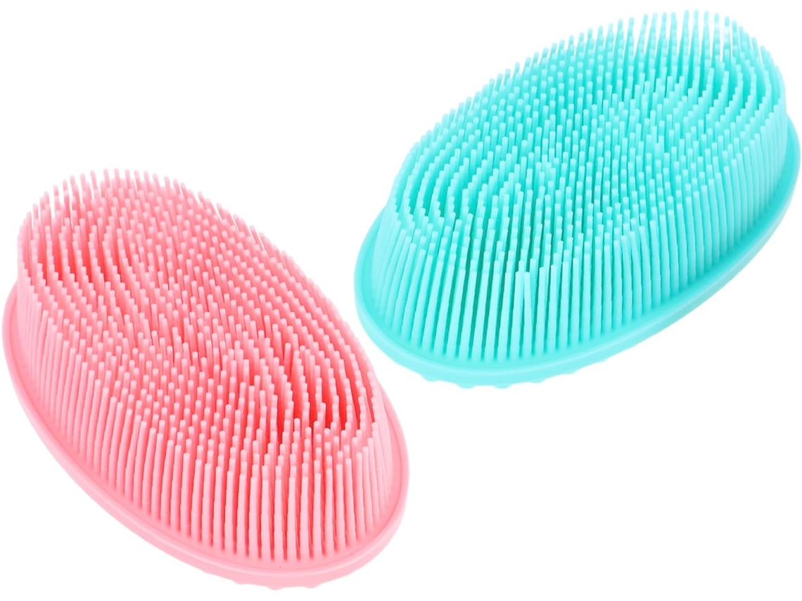 Escova De Banho Silicone Dupla Face Em 2 Peças Para Esfoliação Corporal E Massagem Capilar, Reutilizável E Suave Para