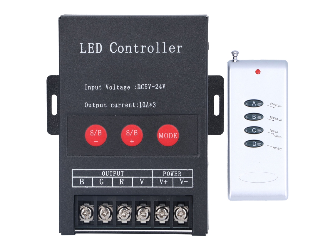 Controlador Rgb Led Pwm Com Controle Remoto Para Fita Led Colorida 5v-12v-24v