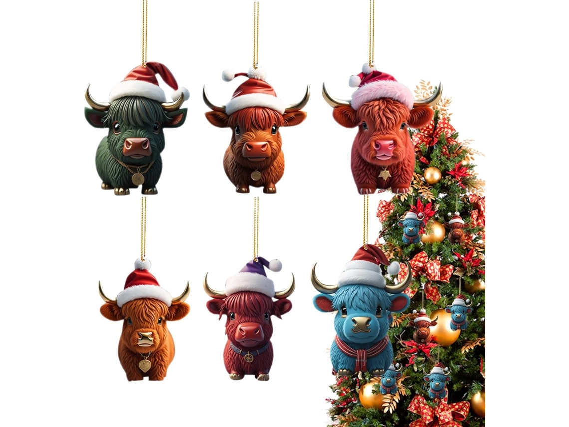 Enfeites De Vaca Das Terras Altas Para Árvore De Natal, Pingente Plano 2d Para Festa |