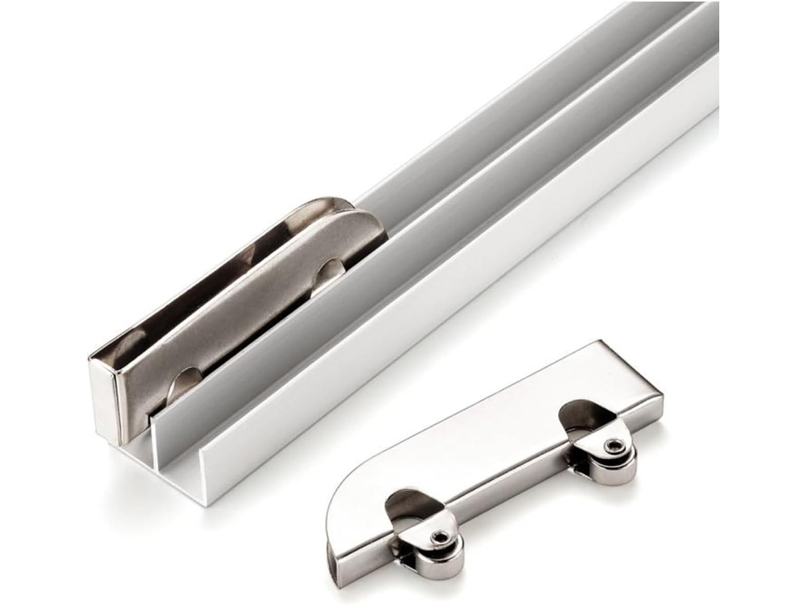 Trilho Para Porta De Correr Vidro 5mm Guia Alumínio Canal Duplo Com Rolamentos Aço Inoxidável 50cm