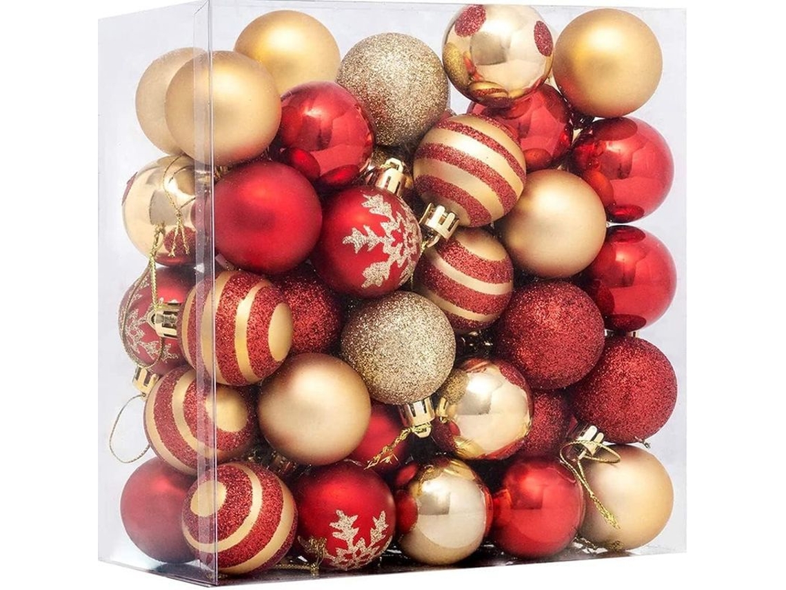 Adornos De Árvore De Natal, 50 Peças Com Bolas Vermelhas E Douradas, Com Cordão Para Natal