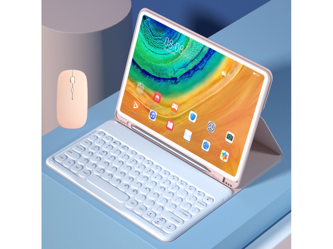 Capa de Teclado Bluetooth para Huawei Matepad 11 com Teclado e rato, português, rosa e branco XIAOMOYU