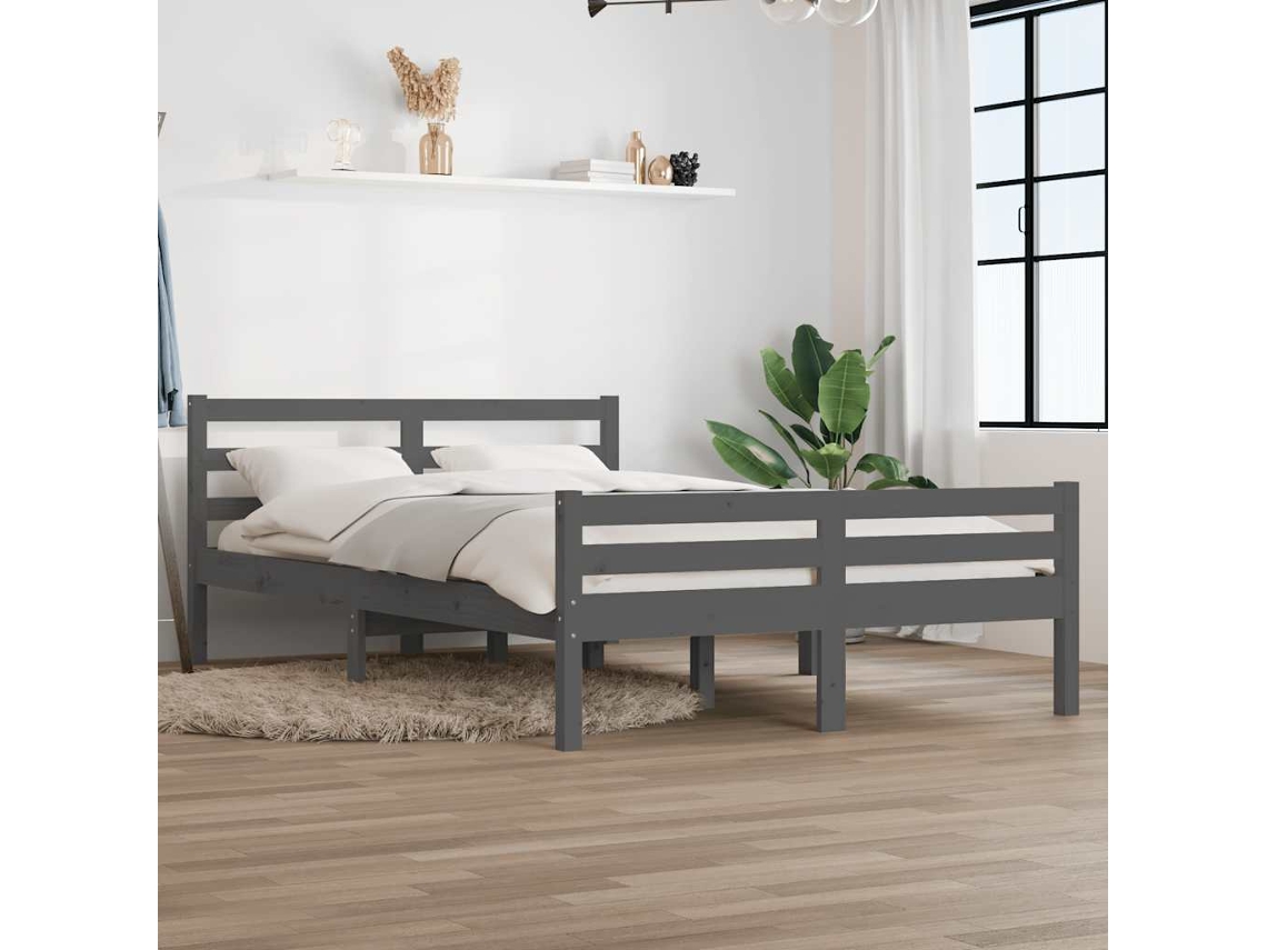 Vidaxl Estrutura De Cama 140x200 Cm Madeira Maciça Cinzento