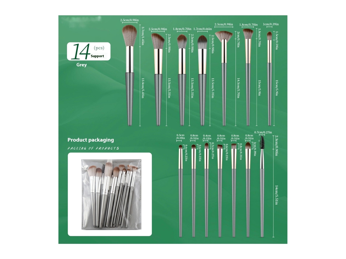 Conjunto de 14 Peças Pincel de Sombra Cabelo de Fibra de Seda Sintética Pó Facial Blush Pincel de MaquilhagemCor 2 LUUCOZK