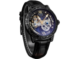 Lurelia Relógio Mecânico Masculino, Automático, Detalhes Com Strass, Pele, Vidro Mineral, Resistente À Água