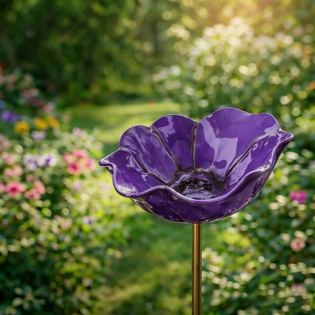 Banho de Pássaros CHRUI, Metálico, com Estaca, 61cm, Roxo