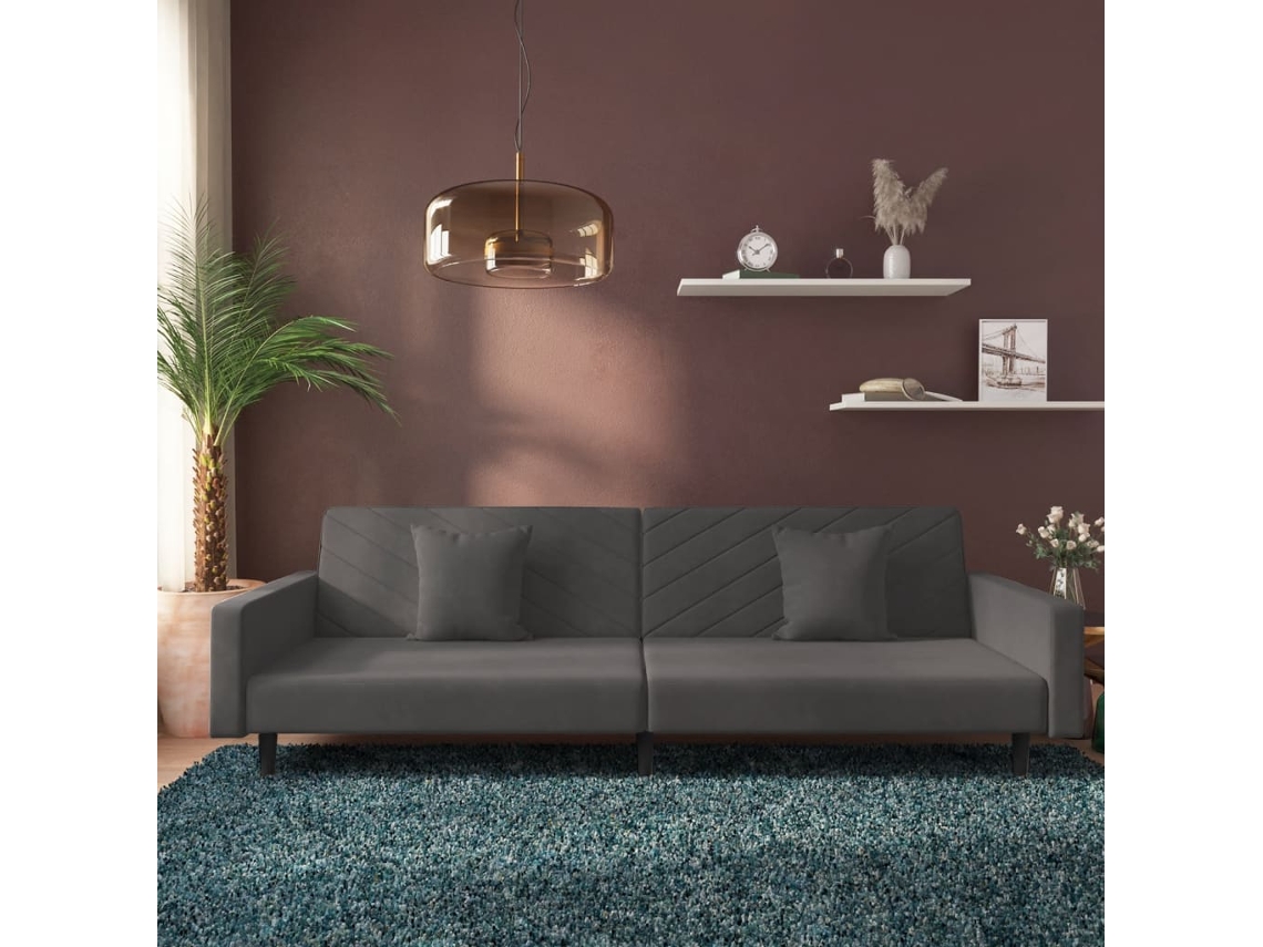 Vidaxl Sofá-cama 2 Lugares Com Duas Almofadas Veludo Cinzento-escuro