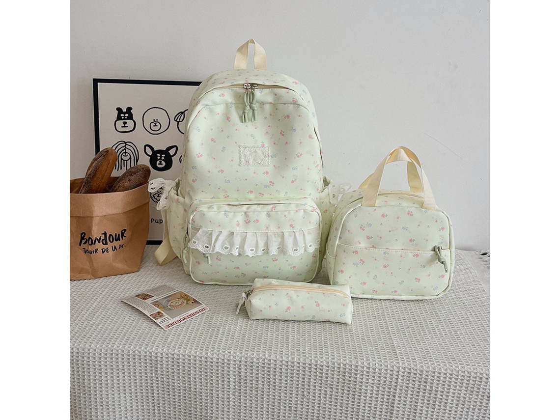 Conjunto De Mochila Três Peças Com Lancheira E Estojo, Proteção Para A Coluna E Alívio De Pressão Verde Claro