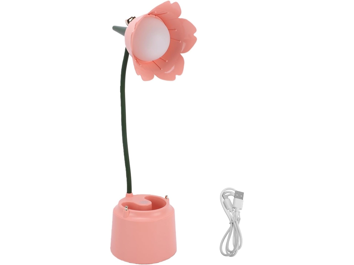 Luminária De Mesa Hyuduo Pretty Flower Com Porta Canetas, Recarregável, Para Meninas E Crianças, Com 3 Modos De Cor