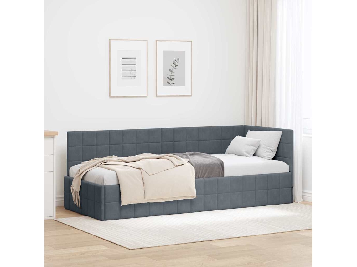 Vidaxl Estrutura De Cama De Canto Cinza Escuro 80 Cm X 200 Cm Veludo