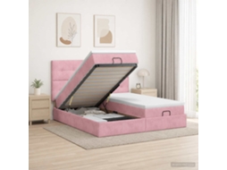 Vidaxl Cama Ottoman Com Colchão E Led Rosa 160 X 200 Cm Veludo