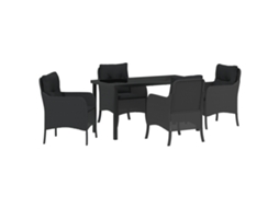 Conjunto 5 De Jantar Para Jardim  De Vidaxl Com Almofadas Pretas De Rattan Poliéster