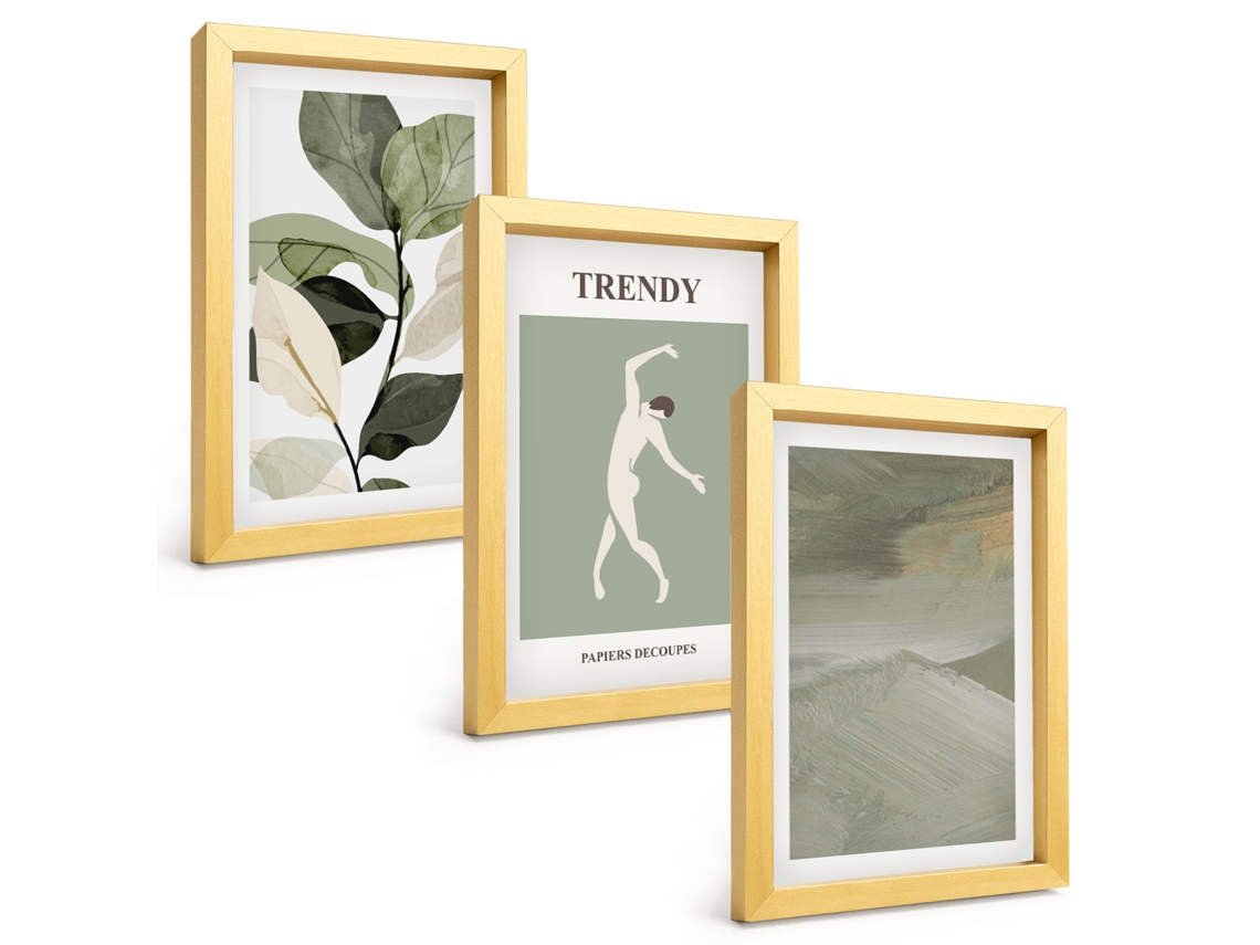 Composição De Quadros Silhuetas Florais Com Padrões Abstratos Espelharte (3 Peças 20x30 Cm)