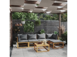 Conjunto Lounge Jardim 6 Peças C/ Almofadões Acácia Maciça Dkd Home Decor