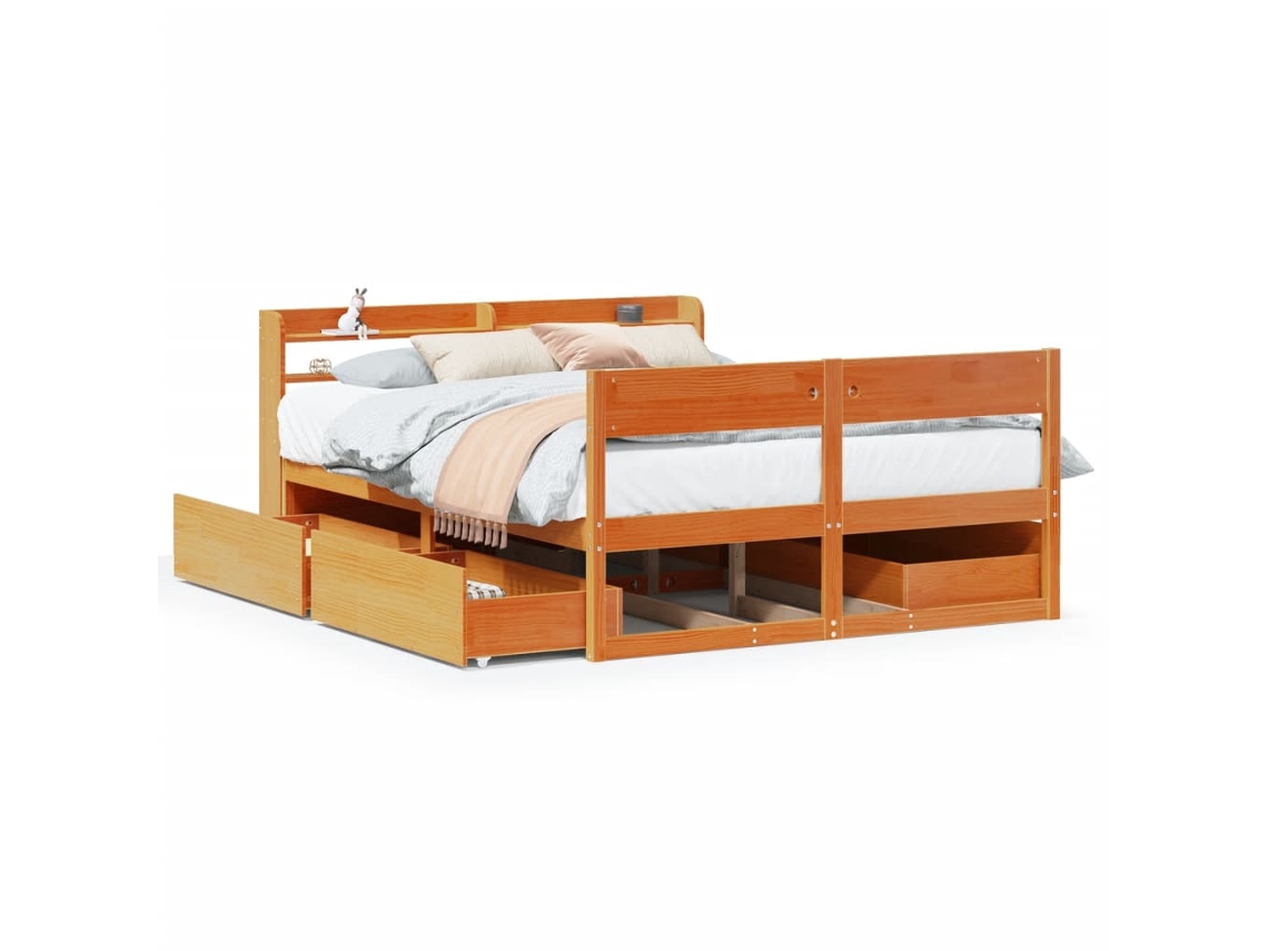 Cama Sem Colchão 120x190 cm Madeira Pinho Maciça Castanho mel MAISON EXCLUSIVE