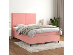 Vidaxl Cama Com Molas/colchão 140x190 Cm Veludo Rosa