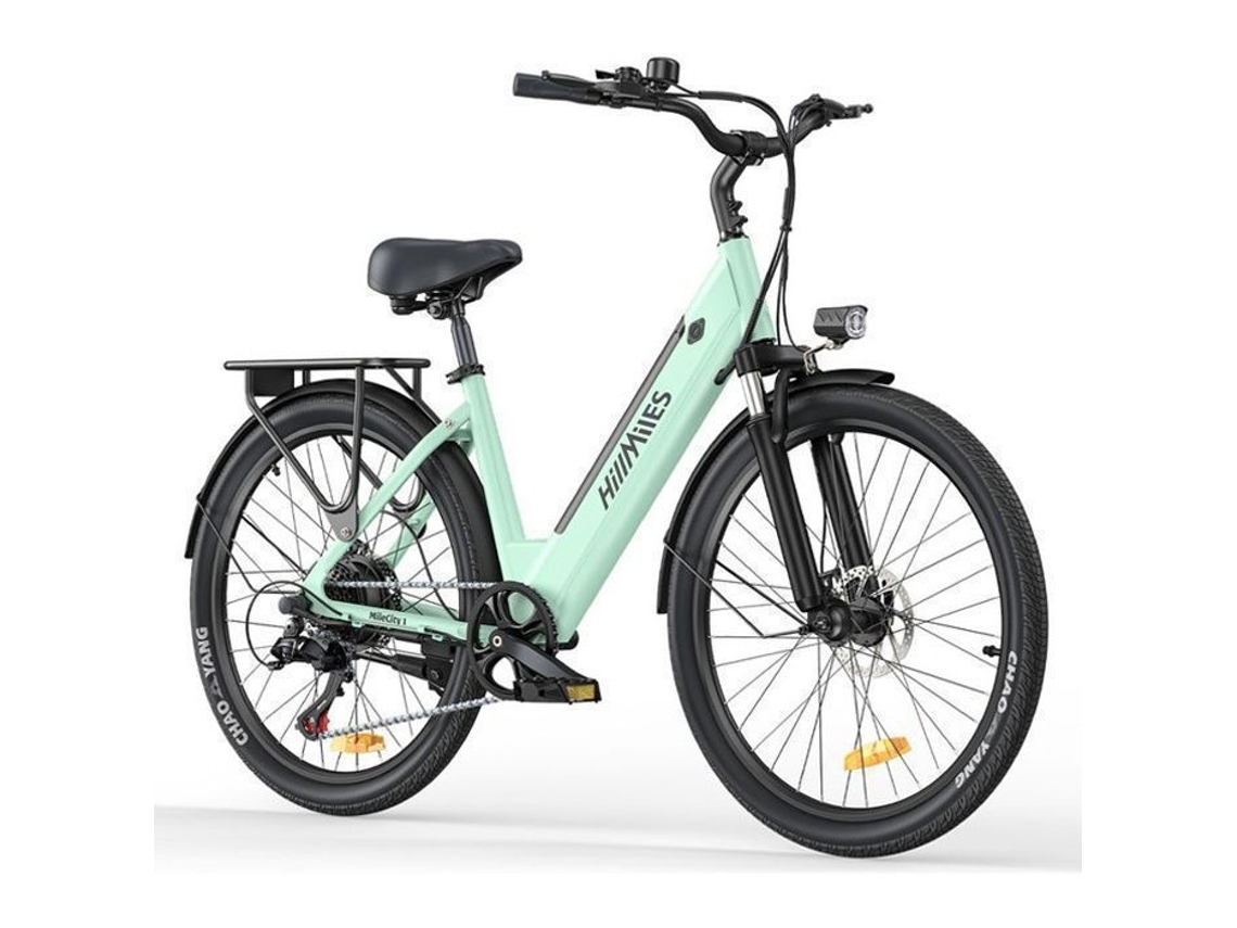 Milecity 1 Bicicleta Elétrica 26 Motor 250w Bateria Removível 36v 13ah Autonomia 100km Shimano 7 Velocidades, Verde Hillmiles