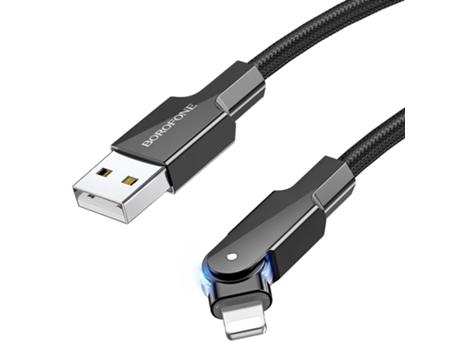 Borofone Cabo USB 2.4A - Tresé 1.2m Conector rotativo de 180° Preto