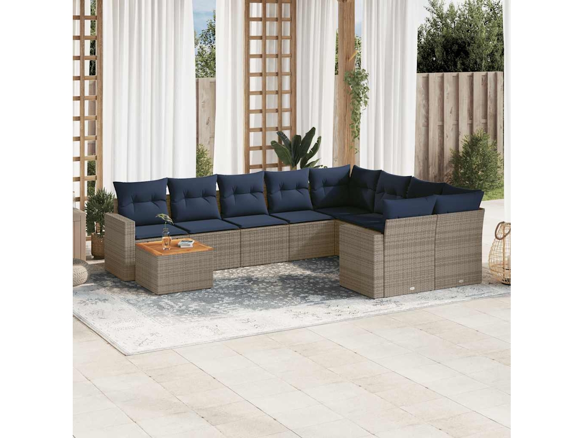 Vidaxl 10 Pcs Conjunto Sofás P/ Jardim C/ Almofadões Vime Pe Cinzento
