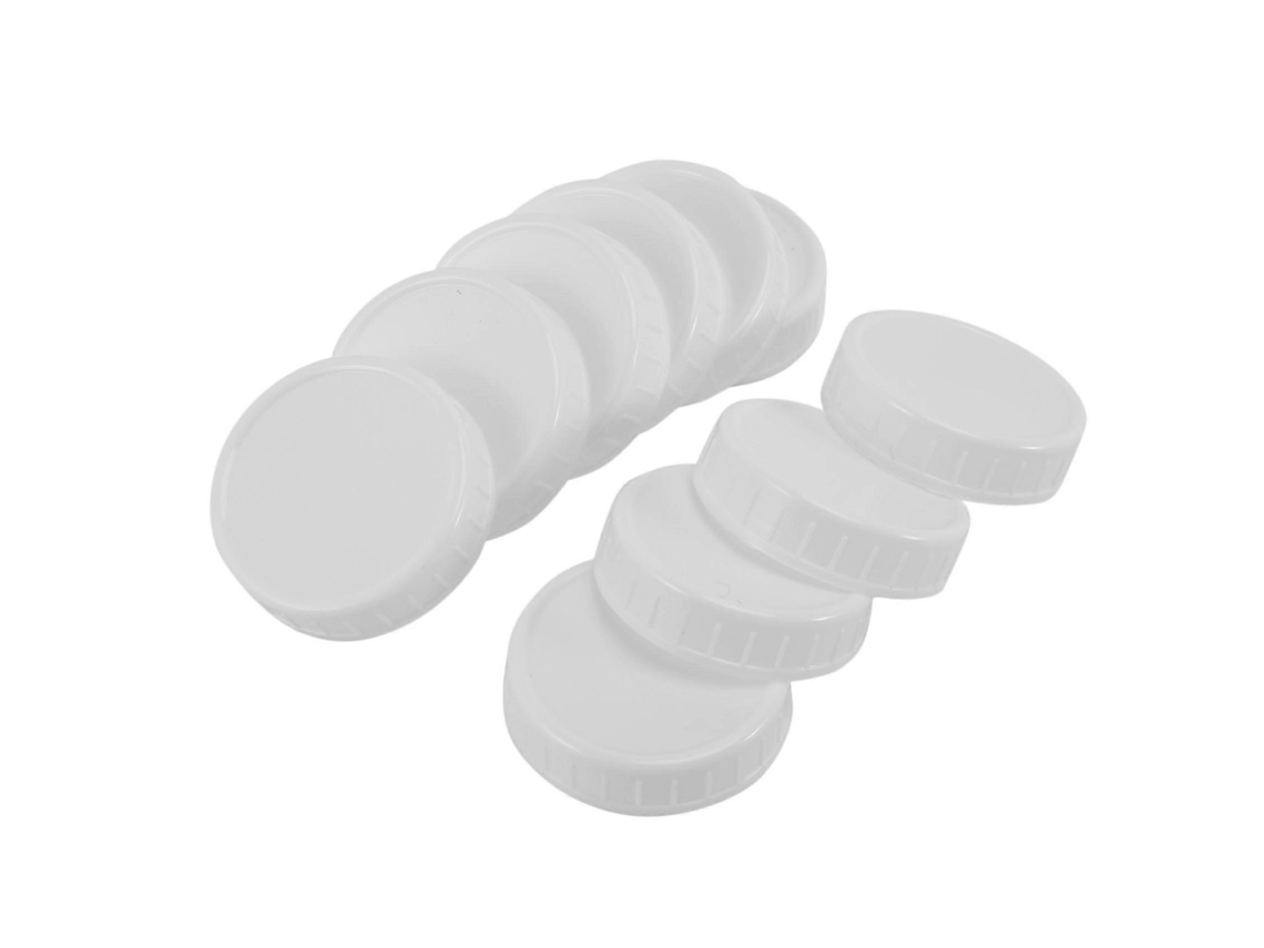 10 Tampa de Plástico com Rebordo para Tarros Mason de Boca Regular Padrão 70mm Blanco