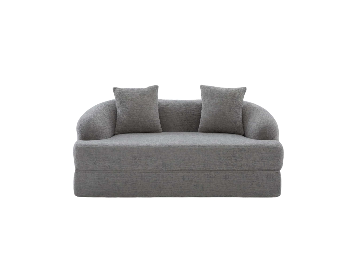 Sofá-cama Dobrável 2 Lugares Com 2 Almofadas Chenille Multifuncional Para Sala E Quarto Cinzento Claro