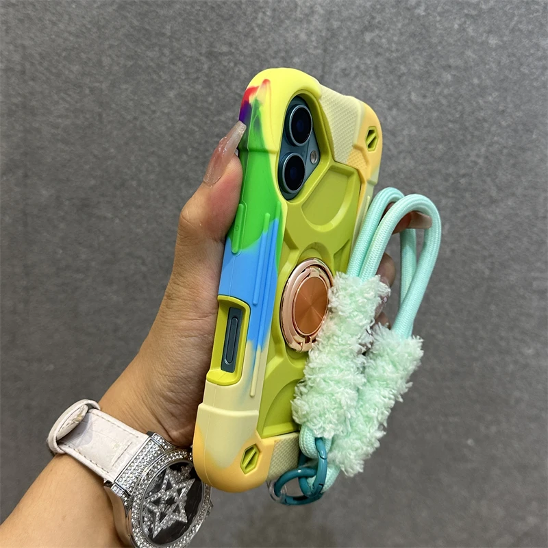 Capa De Silicone Macia Ao Toque, Resistente A Impactos, Para Iphone 15 Pro Max (verde-amarelo). Acompanha Cordão.