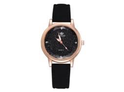 Relógio de Pulso Feminino com Pulseira Pu Estilo Moderno Dial Redondo Movimento de Quartzo Preto