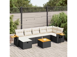 Vidaxl 8 Pcs Conjunto Sofás De Jardim Com Almofadões Vime Pe Preto
