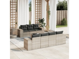 Vidaxl 8 Pcs Conj. Sofás Jardim C/ Almofadões Vime Pe Cinzento claro