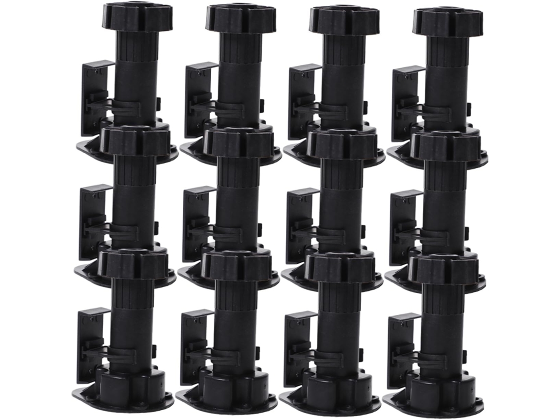 Pés Niveladores Ajustáveis Para Armário, Pp Preto, 12 Peças