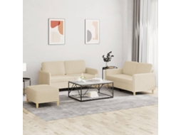 Vidaxl 3 Pcs Conjunto De Sofás Com Almofadões Tecido Cor Creme