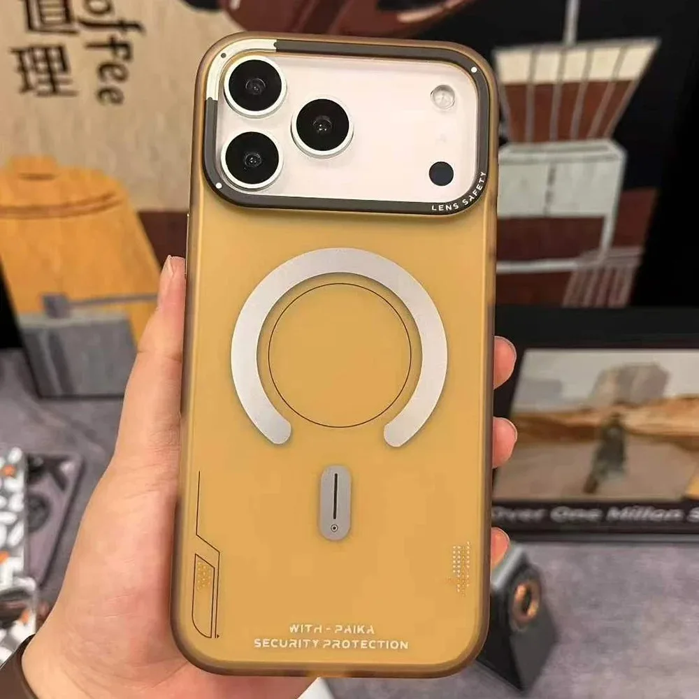 (cáqui) Capa Magnética Semitransparente Para Celular Com Acabamento Jateado, Proteção Para A Lente E Resistente A Impactos.
