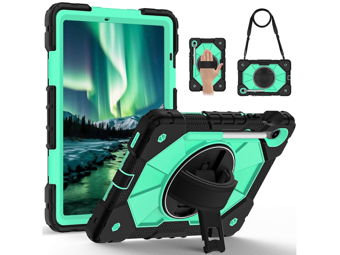 Capa de silicone com suporte para tablet com capa prática para Samsung Galaxy Tab S10 Fe S9 Fe S9, preto e verde menta Hengrongshen