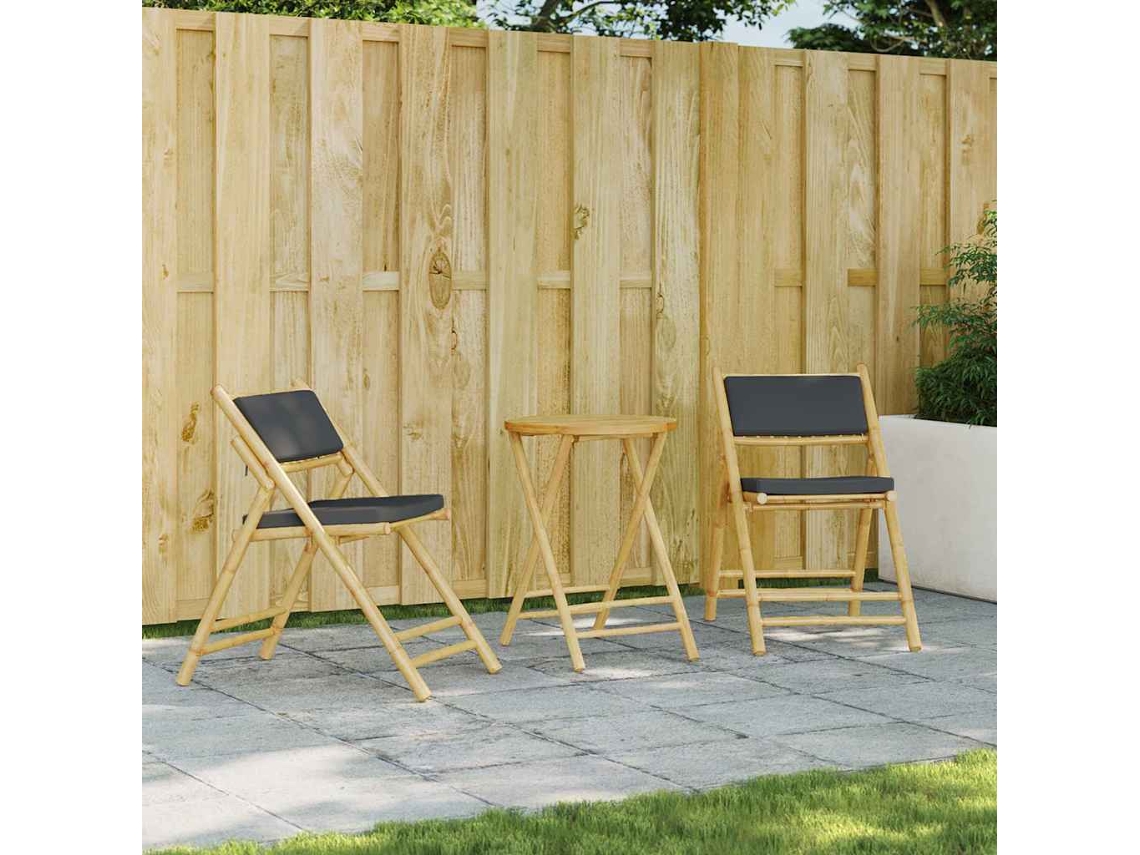Vidaxl 2pcs Cadeiras Bistrô Dobráveis C/ Almofadões Cinza Escuro Bambu