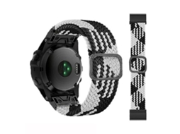 Pulseira De Relógio Garmin Fenix 7, Elástica Ajustável Nylon Trançado, Preta E Branca.