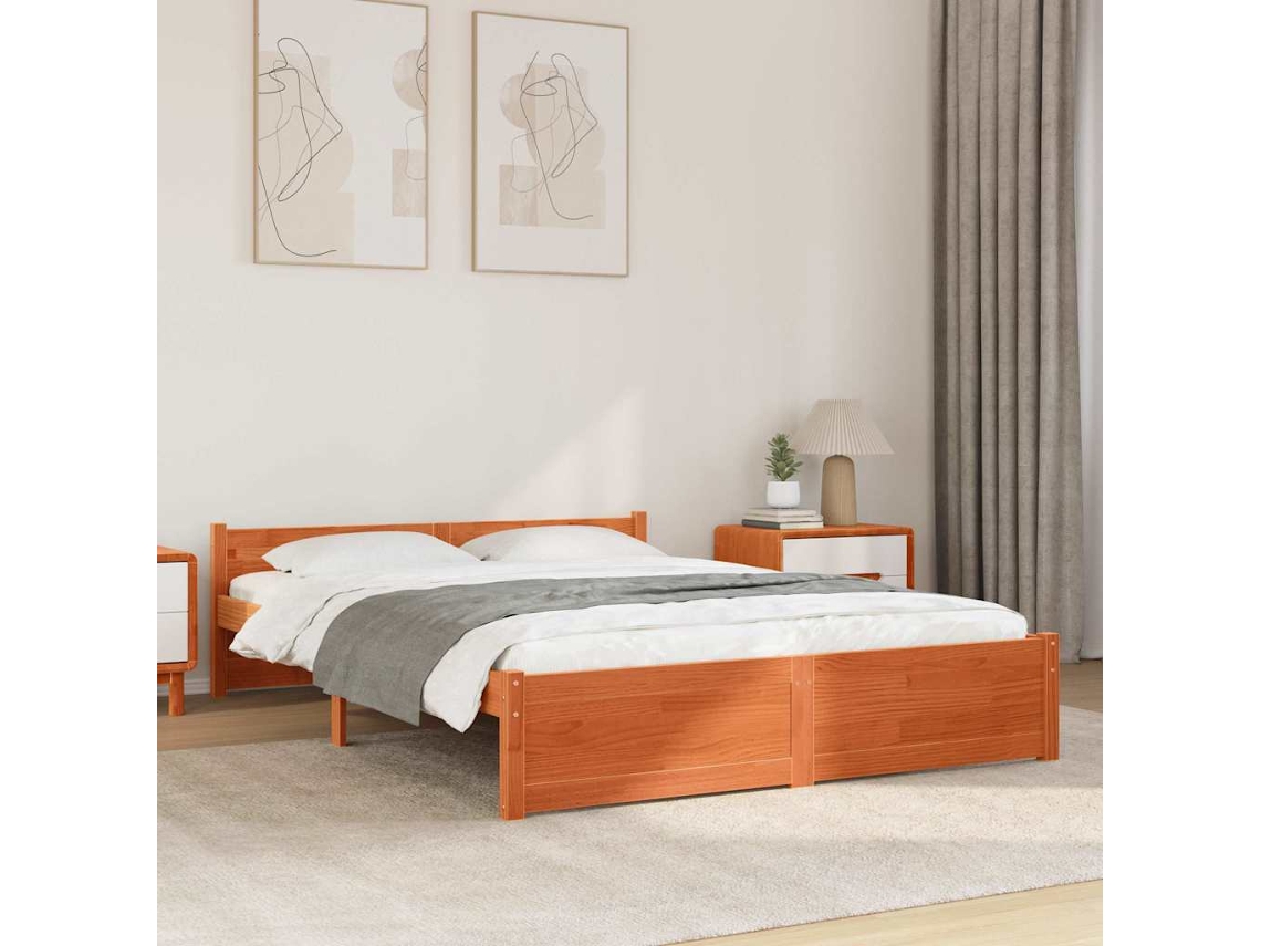 Vidaxl Estrutura Da Cama Marrom Cera 205,5 X 155,5 X 51 Cm
