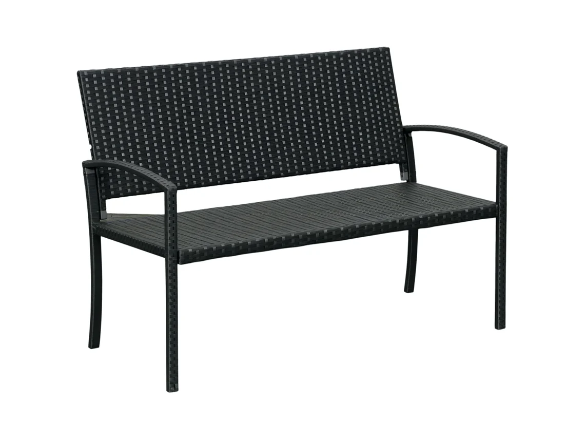 Banco De Jardim De 2 Lugares Banco Externo Com Encosto E Assento Em Vime Pe Carga 320 Kg 122x60x85 Cm Preto